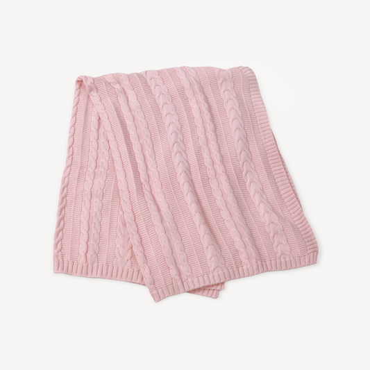 Classic Cable Sweater Knit Organic Cotton Baby Blanket - Blush