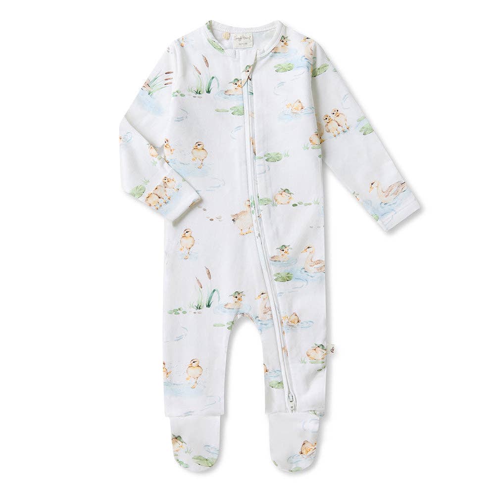 Organic Zip Footed Baby Sleeper - Duck Pond