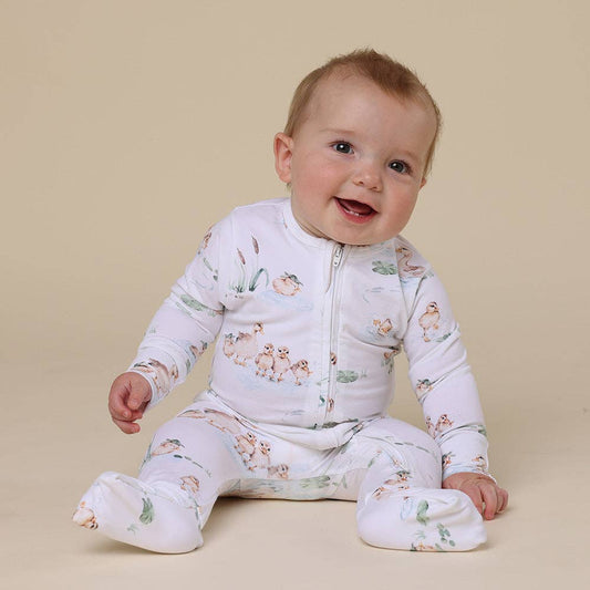 Organic Zip Footed Baby Sleeper - Duck Pond