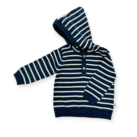 Organic Cotton Stripe Hooded Baby Knit Pullover Sweater