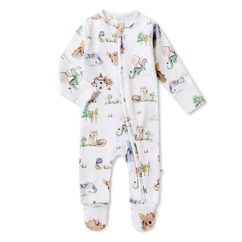 Organic Zip Footed Baby Sleeper - Dragon