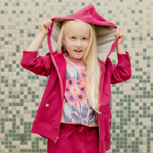 Organic Cotton Kid Zip Hoodie - Magenta