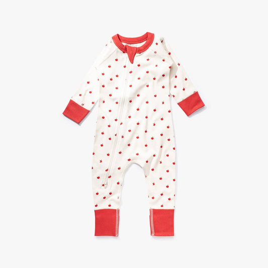 Organic Cotton Red Apple Zip Baby Romper