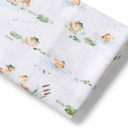 Organic Muslin Baby Swaddle - Duck Pond