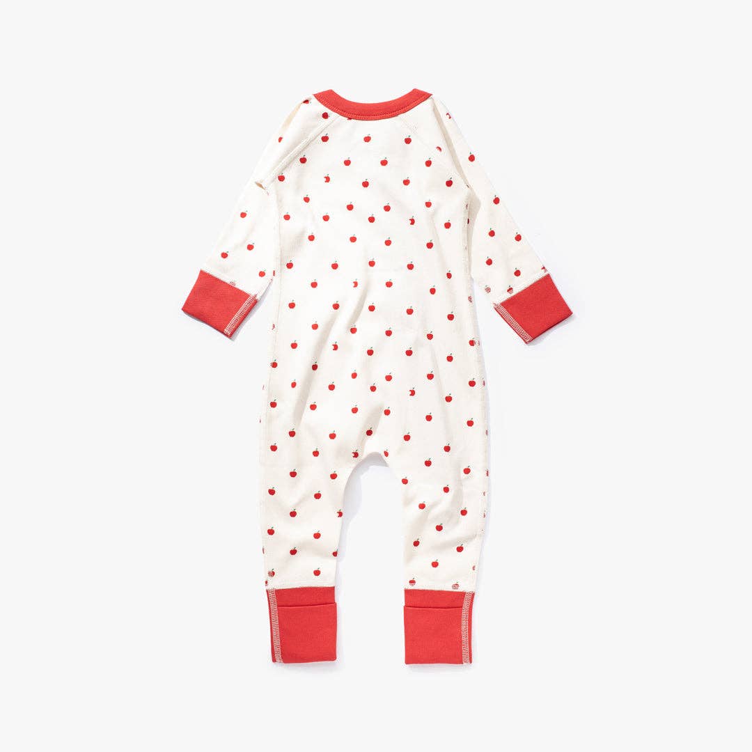 Organic Cotton Red Apple Zip Baby Romper