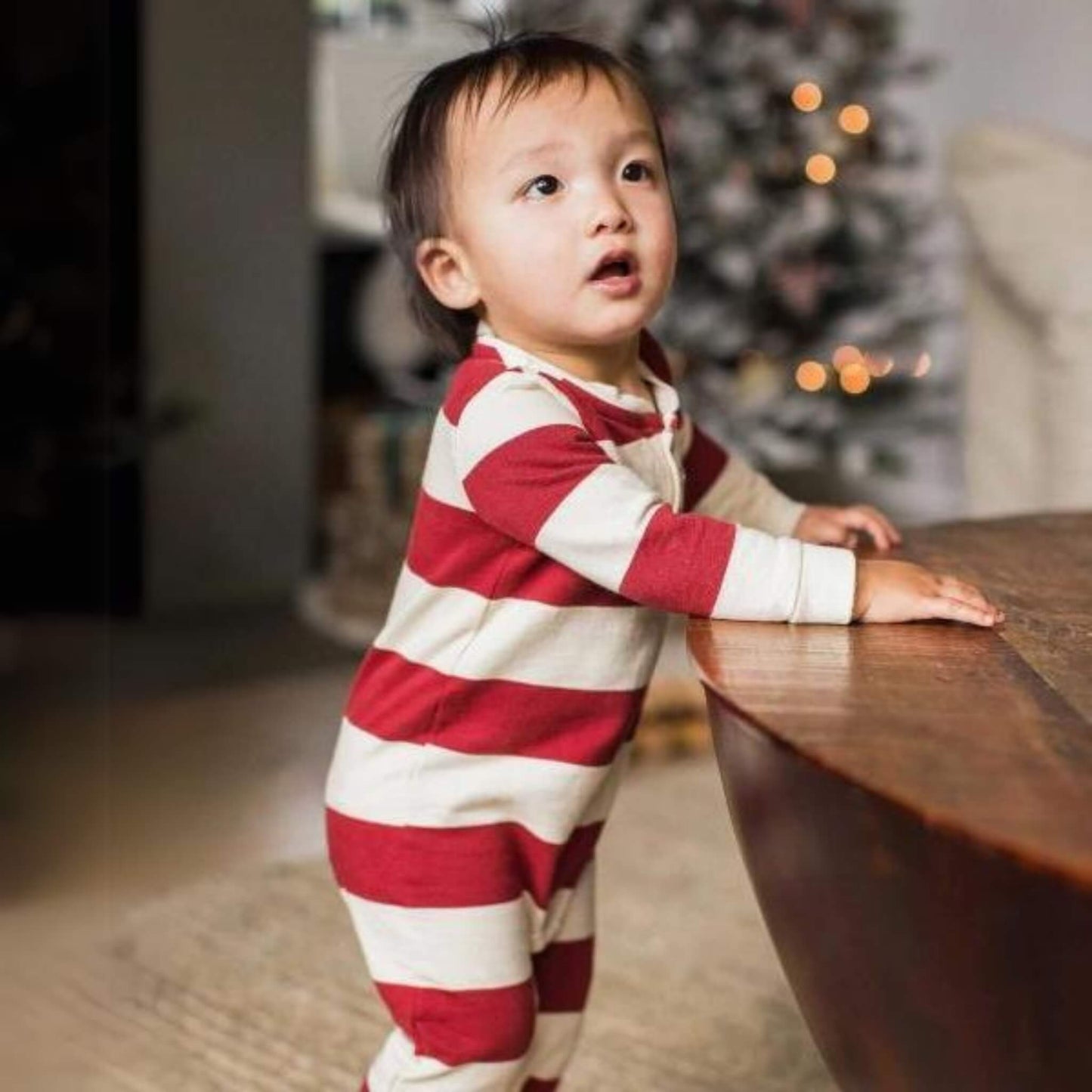 Holiday Striped Organic Henley Baby Jumpsuit