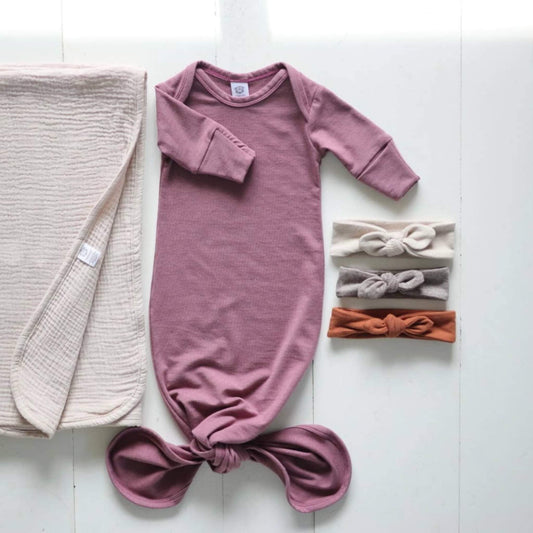 Knotted Baby Sleep Gown - Mauve