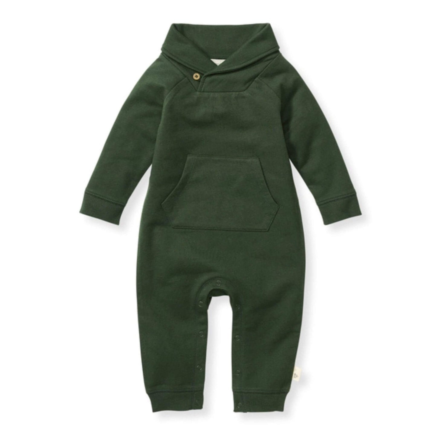 Organic Baby Shawl Collar Jumpsuit - Pine Green