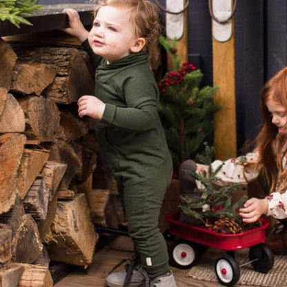 Organic Baby Shawl Collar Jumpsuit - Pine Green