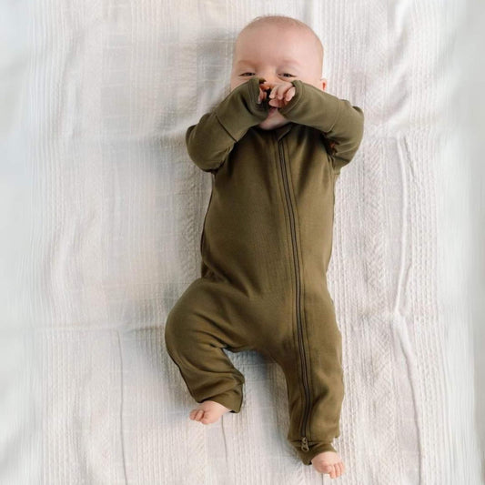 Organic Baby Zipper Sleeper - Olive