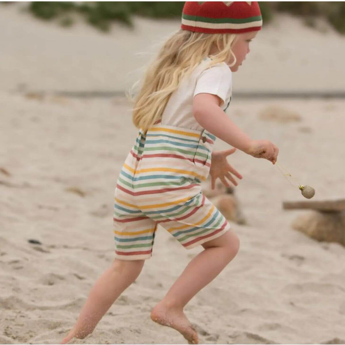 Organic Toddler Overalls - Rainbow Stripe