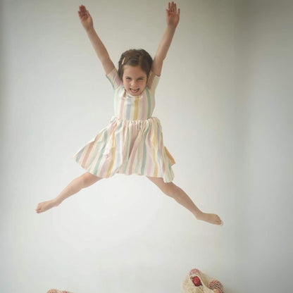 Organic Cotton Short Sleeve Twirl Dress - Pastel Stripes