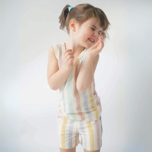 Organic Cotton Tank & Shorts Toddler & Kid Set - Pastel Stripes