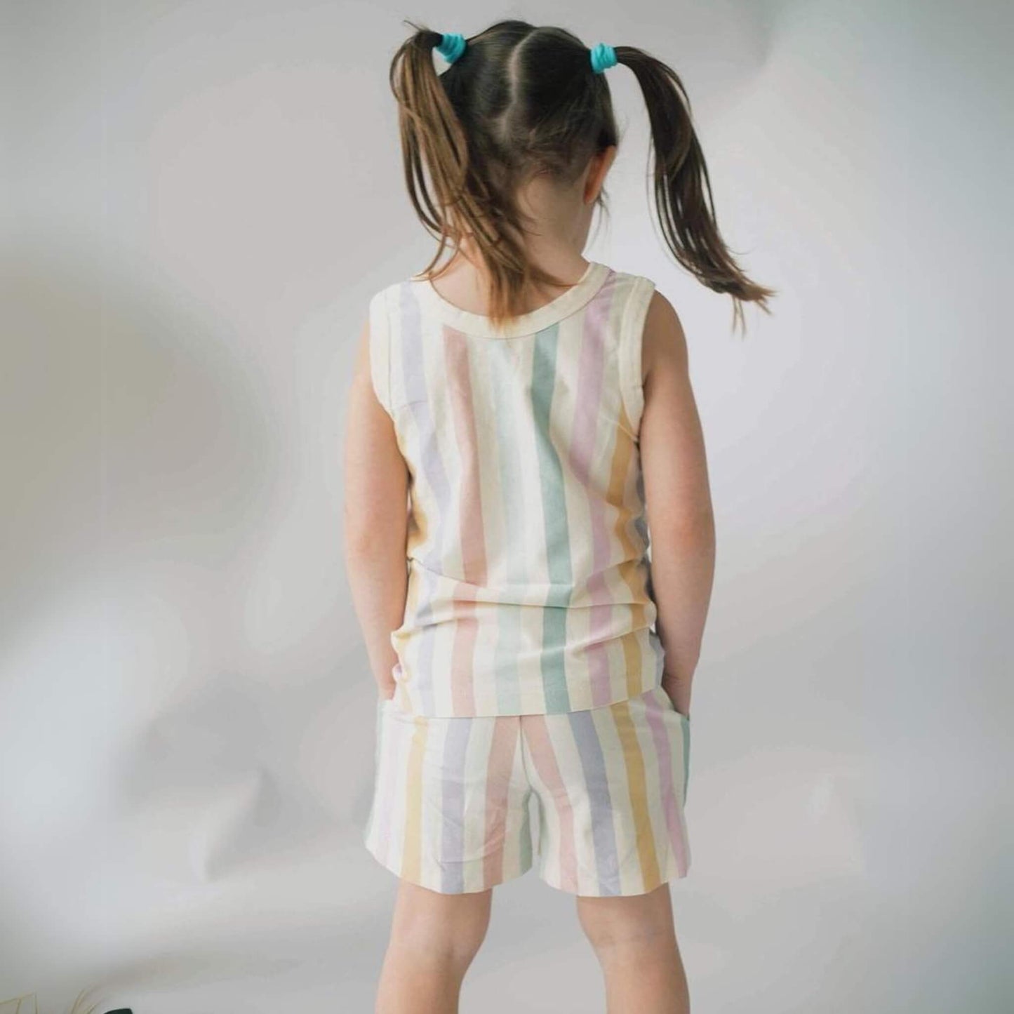 Organic Cotton Tank & Shorts Toddler & Kid Set - Pastel Stripes