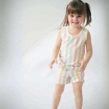 Organic Cotton Tank & Shorts Toddler & Kid Set - Pastel Stripes