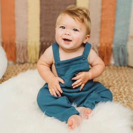 Organic Cotton Waffle Baby Overalls - Marine