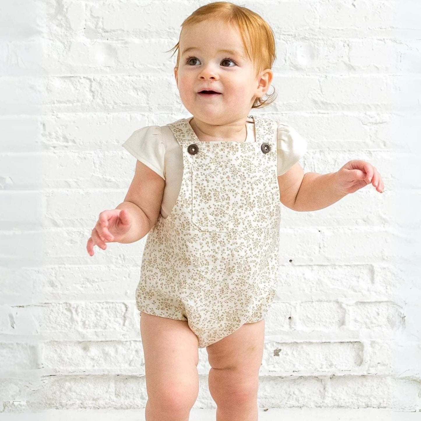 Organic Linen Alani Floral Baby Bubble Romper - Latte