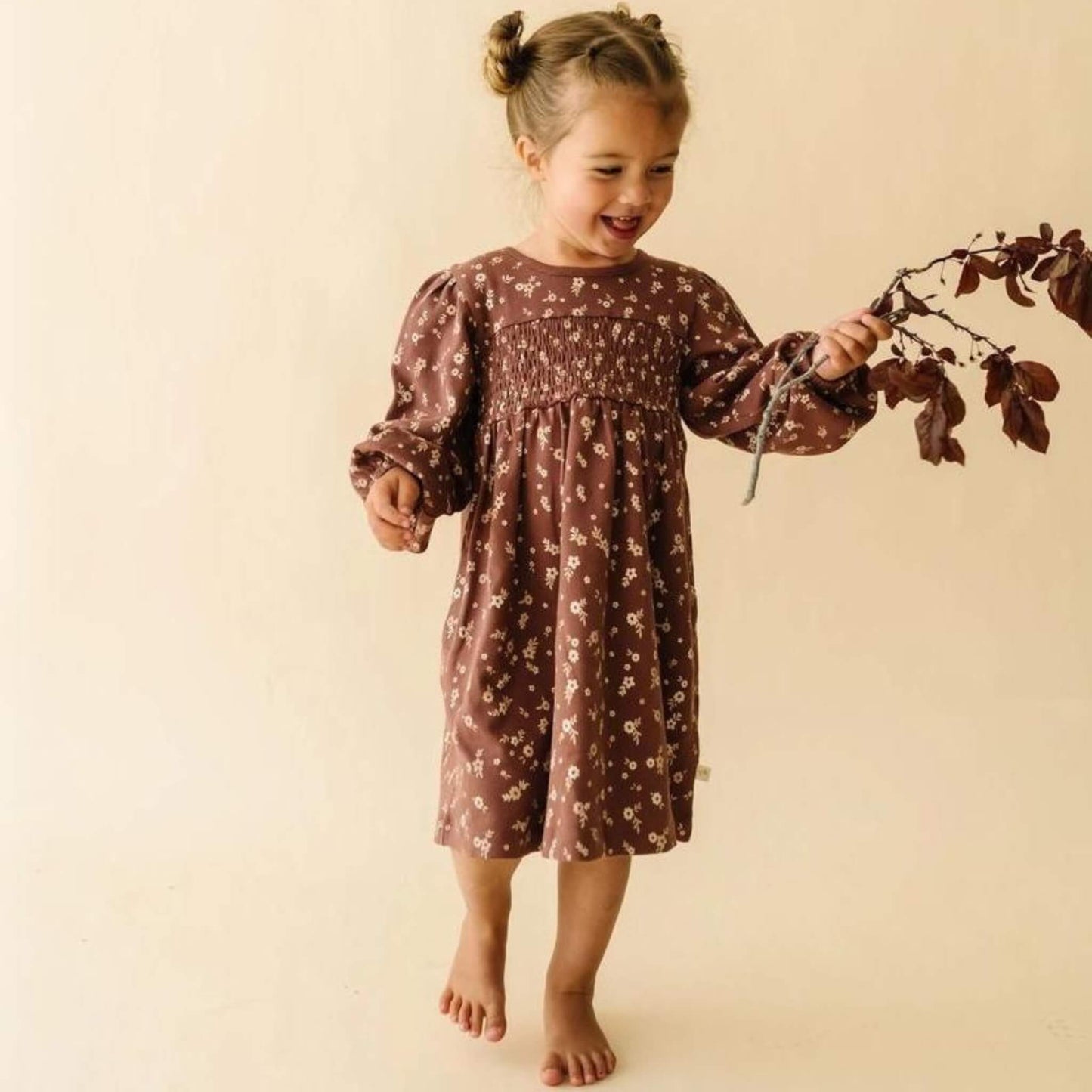 Organic Smocked Floral Toddler Dress - Winter Bloom