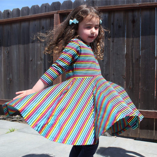 Organic Toddler Dress - Jewel Stripe / Rainbow