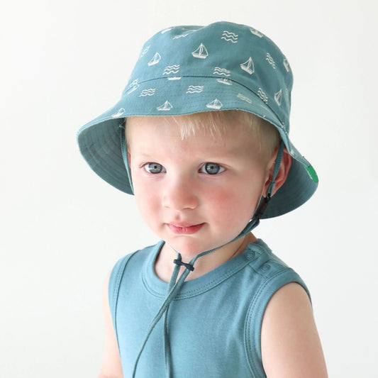 Reversible Organic Baby & Toddler Bucket Hat - Sailboats