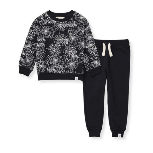 Organic Baby & Toddler Halloween Outfit - Spiderwebs Sweatshirt and Jogger Set