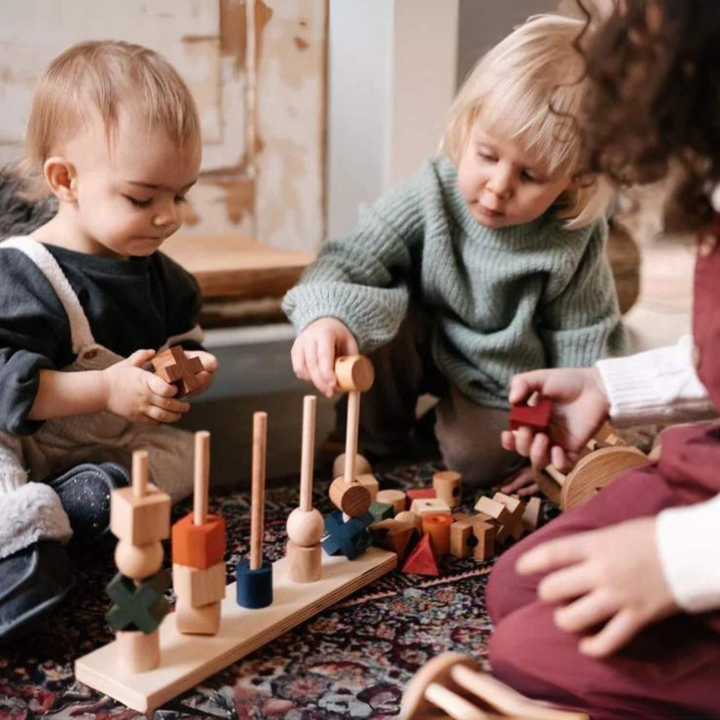 Wooden Baby Toy Montessori Stacking Shapes - Rainbow