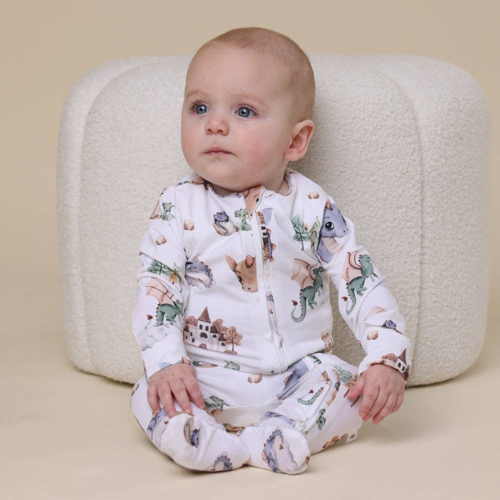 Organic Zip Footed Baby Sleeper - Dragon