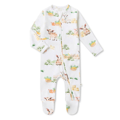 Organic Zip Footed Baby Sleeper - Farm